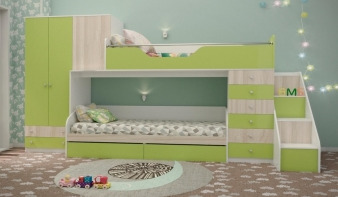 Зеленая Детская двухъярусная кровать Н-2 BMS