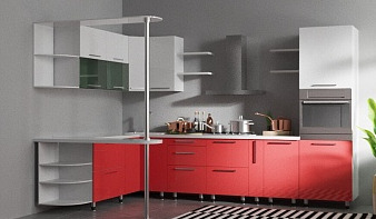 Кухня с барной стойкой Лиа МДФ BMS красного цвета