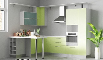 Кухонный гарнитур барной стойкой Милана-3 BMS зеленого цвета