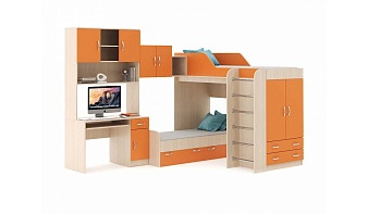 Детская кровать чердак Дуэт 10 со столом и шкафом BMS