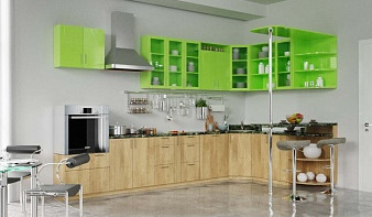 Кухонный гарнитур с барной стойкой К7 BMS зеленого цвета