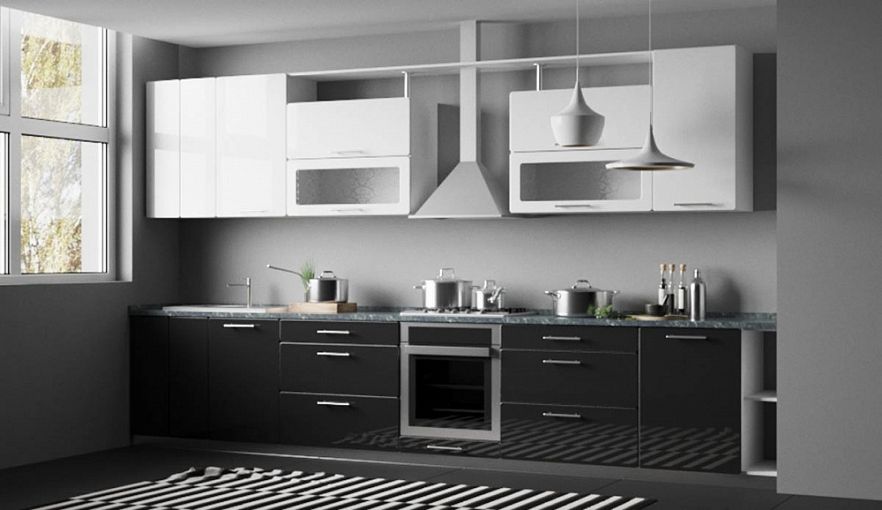 Кухня Черно-белый металлик №1 BMS - Фото