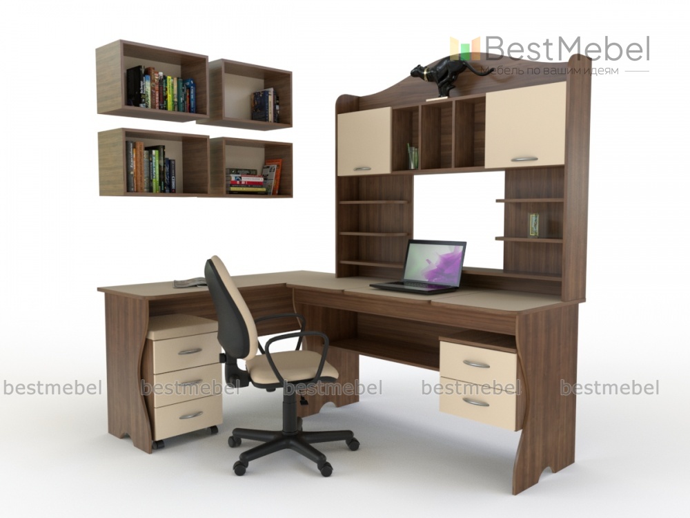 Угловой компьютерный стол Лисса с ящиками BMS
