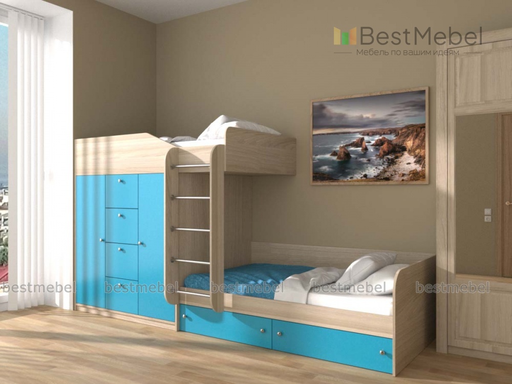 Кровати с ящиками и встроенной лестницей