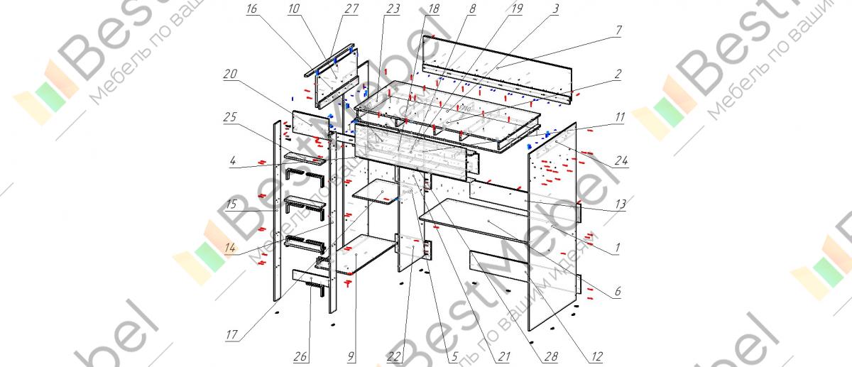 Кровать чердак малыш схема сборки Теннисный стол proxima g84152 фото Original-Mebel.ru