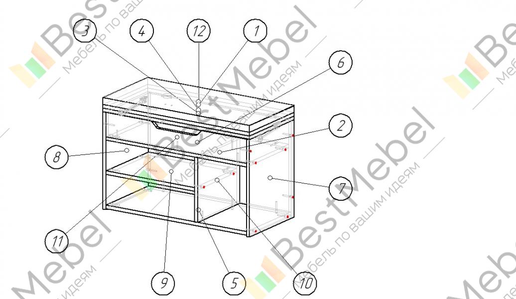 Схема сборки Открытая тумба для обуви Тео-1 BMS